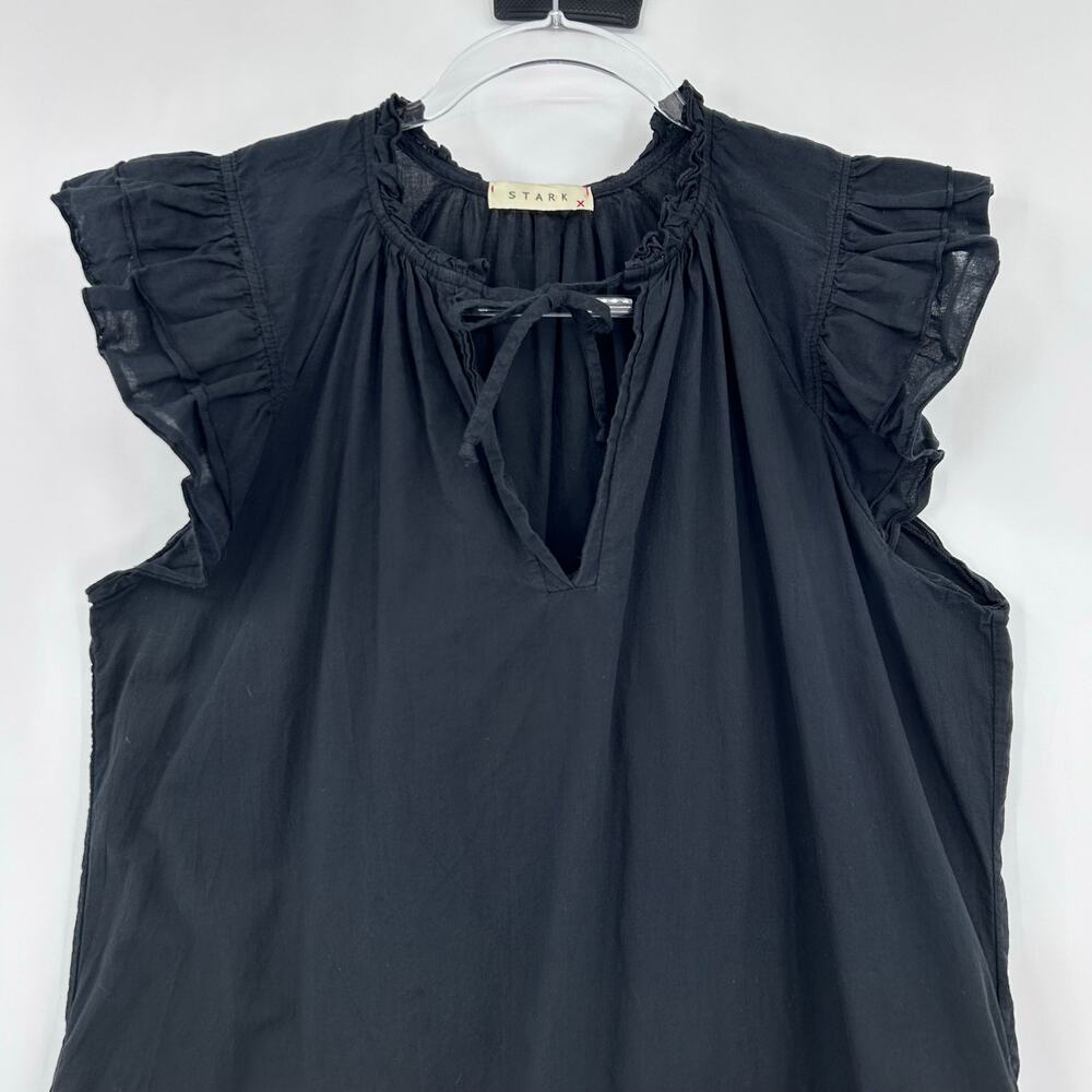 Stark X Dreamy Ruffle Dress XS Black Cotton Mini Shift Flutter Sleeve Peasant - Picture 4 of 12